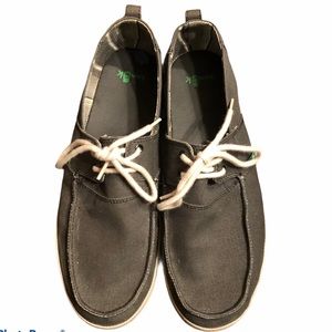 Sanuk Men’s 12 Gray Lace Up Slip On Boat Shoes